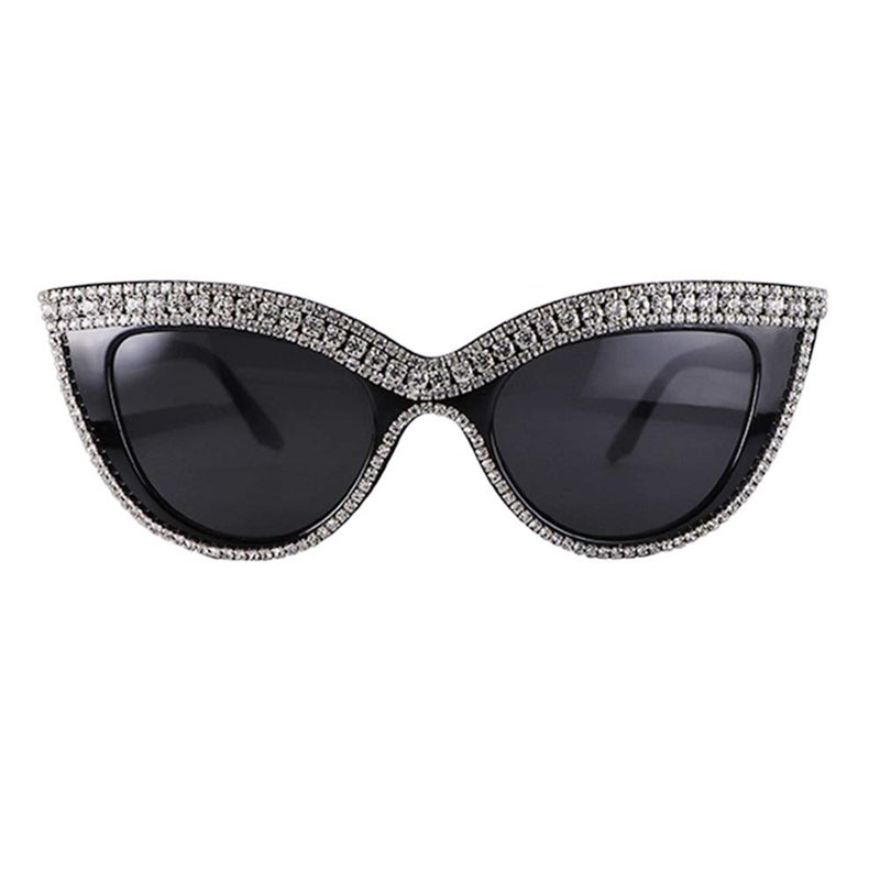 FUPRECIOUS Cat Eye النظارات الشمسية بإطار من البلاستيك الأسود والكريستال بأحجار الراين - Image 1